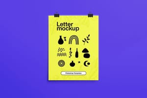 Photoshop Yellow Letter Mockup on Bold Purple Background