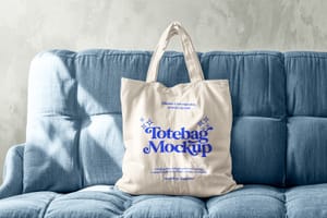 Photoshop Fabric Canvas Tote Bag On Sofa