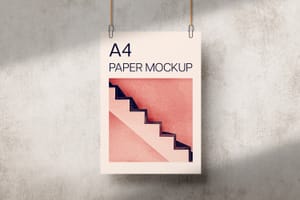 Photoshop Hanging A4 Paper Mockup on Wall