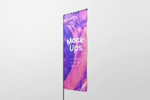 Photoshop Left View of Feathers Flag Sign Mockup