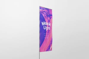 Photoshop Right View of Feathers Flag Sign Mockup