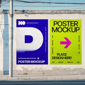 Photoshop Two Poster Mockup on Wall