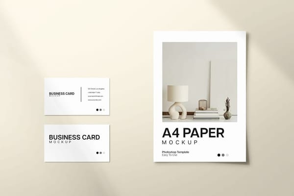 Photoshop A4 Paper And Business Card Mockup