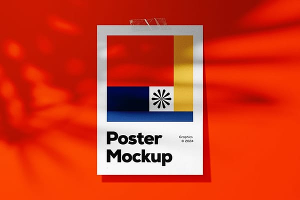 Bold Orange Geometric Poster Mockup with Natural Shadow