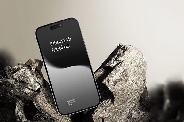 Photoshop Branding iPhone 15 Mockup on Stone