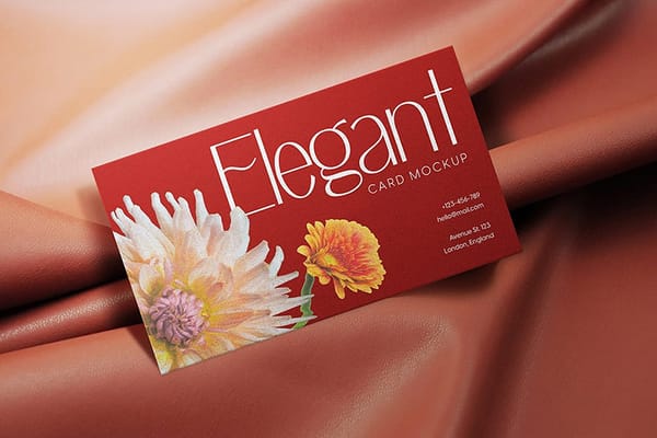 Photoshop Elegant Red Business Card Mockup on Fabric