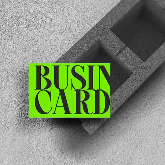 Photoshop Green Business Card Mockup Lay On Brick Stone