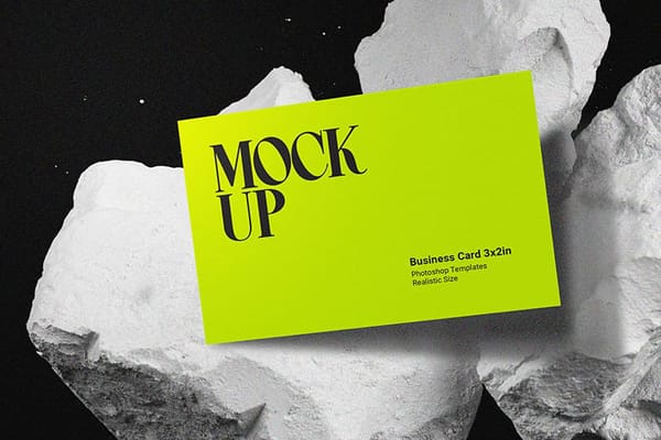 Photoshop Green Business Card Mockup On White Cracked White Stone