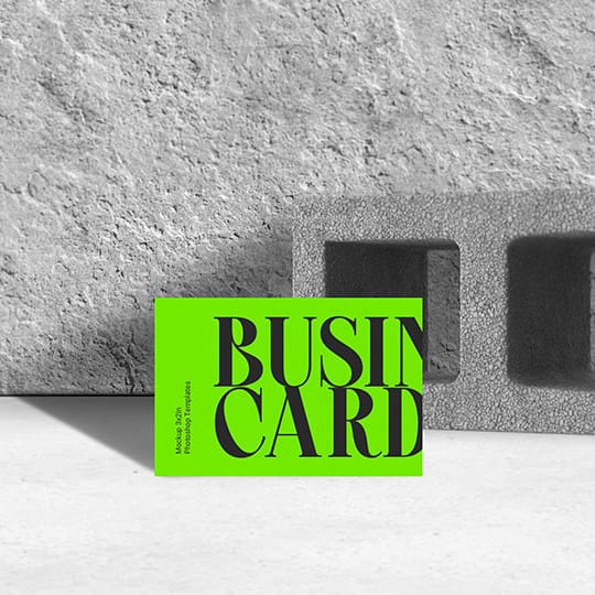 Photoshop Green Business Card Mockup with Brick Stone Object