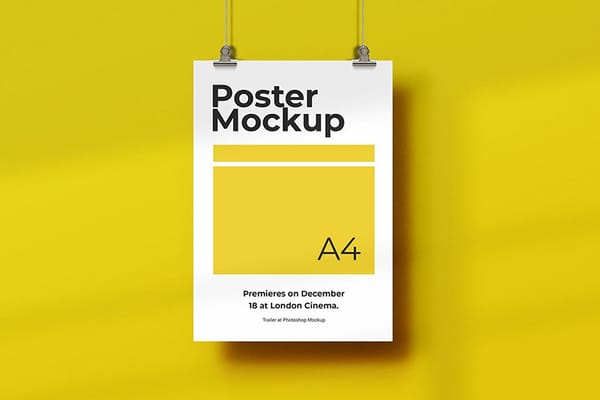 Photoshop Hanging Bold Yellow Poster Mockup