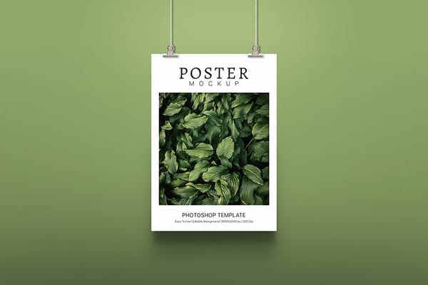 Hanging Poster Mockup With Wall Green