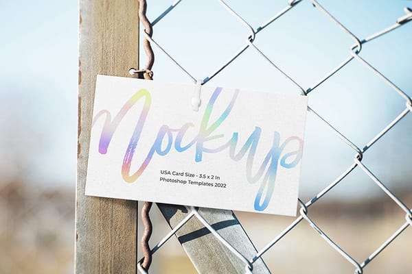 Hanging US Business Card Mockup on Chain Fence