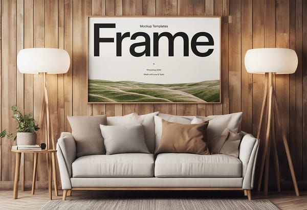 Interior Landscape Frame Mockup on Wood Wall