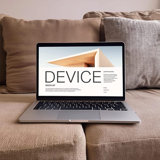 Photoshop Laptop Device Mockup On Sofa