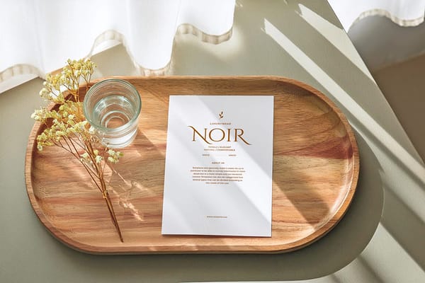 Minimal A4 Paper Mockup On Wooden Tray