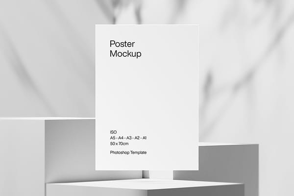 Photoshop Minimal ISO Poster Mockup Floating on Podium