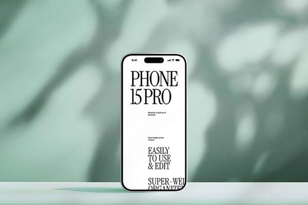 Photoshop Minimal iPhone 15 Pro Mockup on Green Background