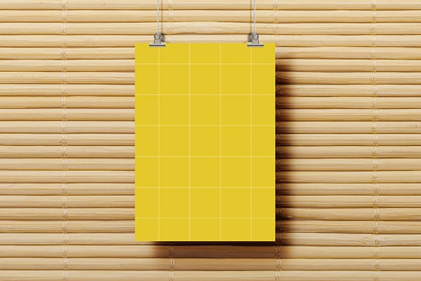 PNG Hanging Poster Mockup on Bamboo Surface