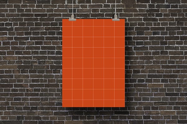 PNG Hanging Poster Mockup on Brick Backdrop