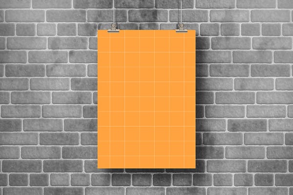 PNG Hanging Poster Mockup on Brick Surface Background