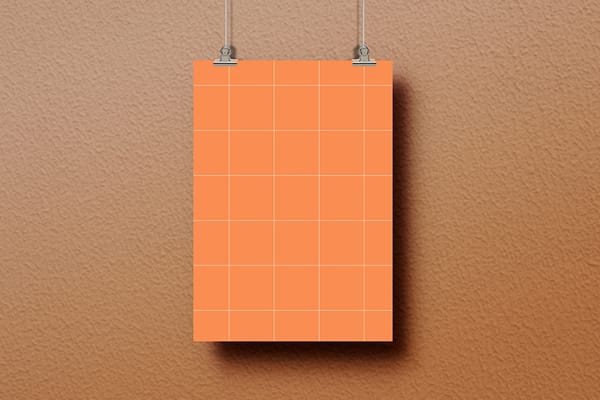 PNG Hanging Poster Mockup on Brown Textured Wall