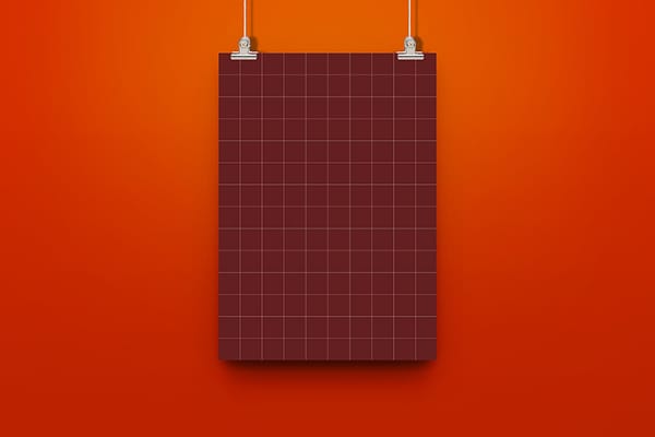 PNG Hanging Poster Mockup on Red Background