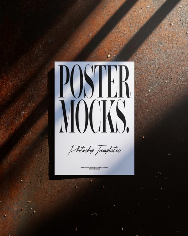 Photoshop Poster Mockup on Dirty Metal