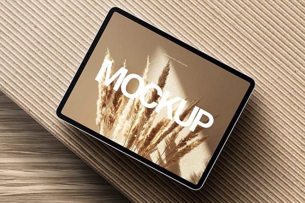 Realistic iPad Pro Mockup on Craft Paper Background