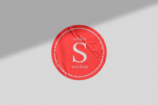 Red Glued Sticker Mockup On Plain White Background