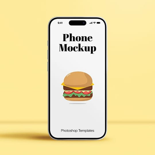 Photoshop Standing Phone Mockup On Yellow Background