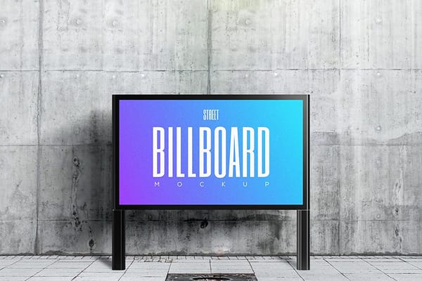 Streetwall Standing Billboard Mockup on Wall Background