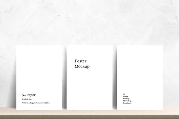 Three Minimal Poster Mockup Stand on Podium