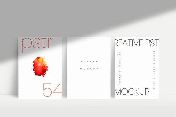 Triple Poster Mockup with White Background and Shadow