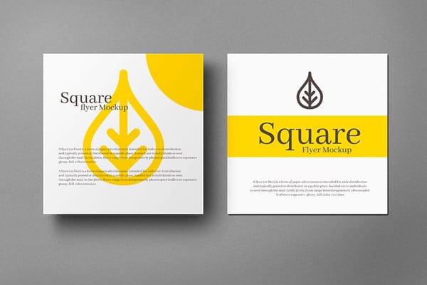 Photoshop Two of Yellowhite Square Flyer Mockup on Grey Background