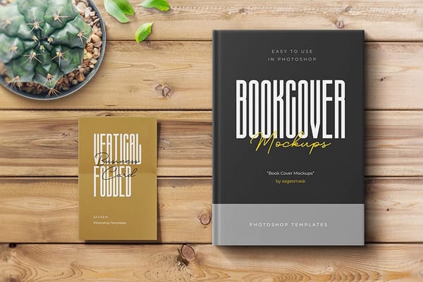 Photoshop Vertical Folded Business Card and Bookcover Mockup