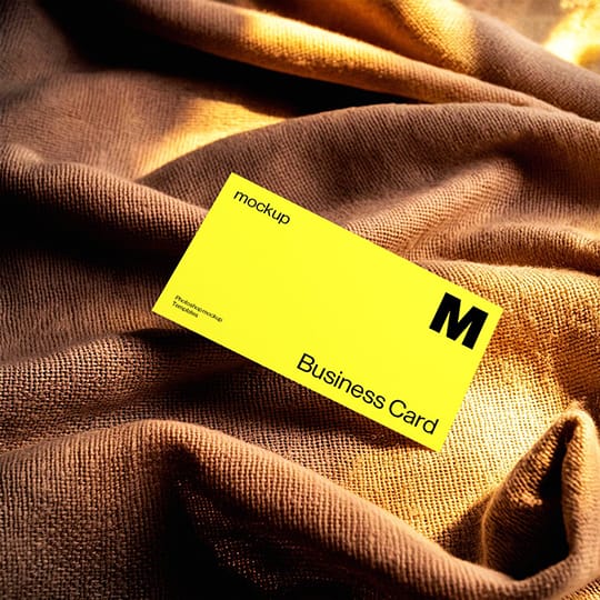 Photoshop Yellow Business Card Mockup On Fabric