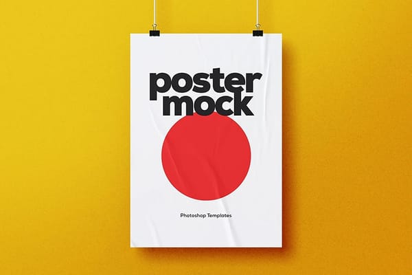 Yellow Hanging Glued Poster Mockup