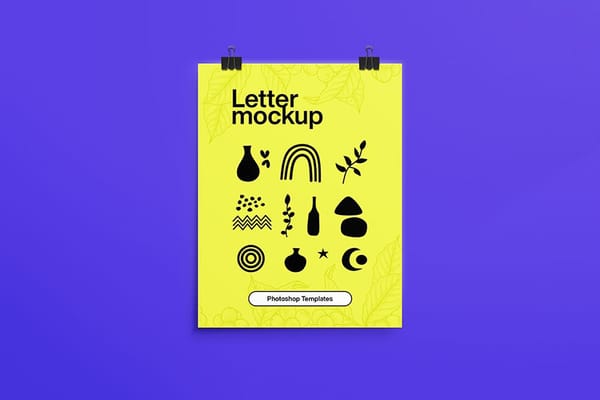 Yellow Letter Mockup on Bold Purple Background