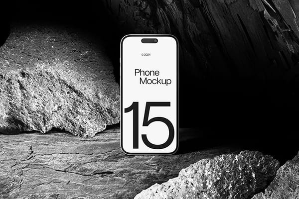 iPhone 15 Pro Mockup Realistic Dark Stone Scene