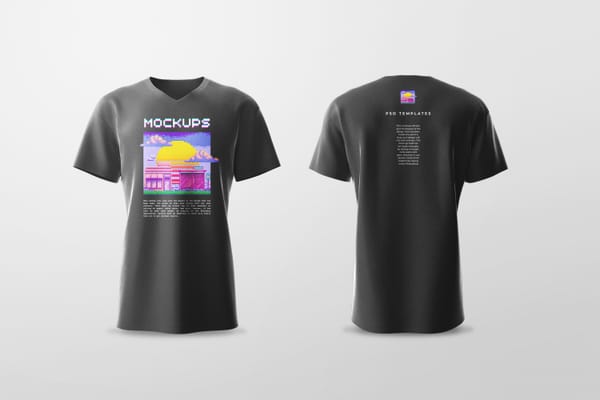 Front and Back V-Neck T-Shirt Mockup