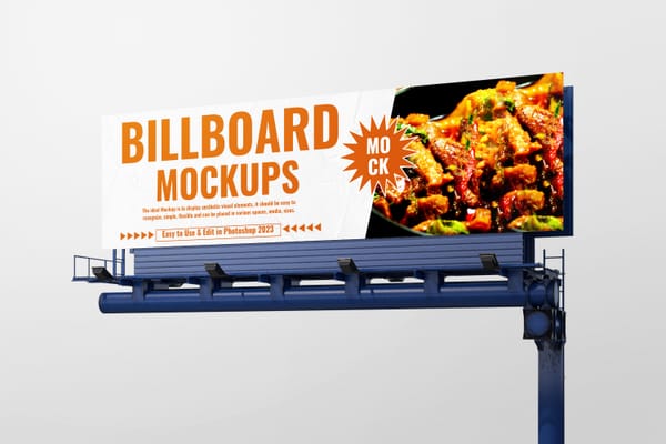 Photoshop Left View of Blue Billboard Mockup