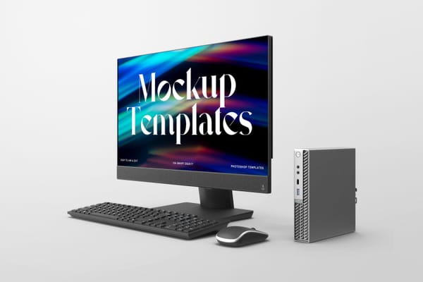 Photoshop Left View of PC Desktop Set Mockup