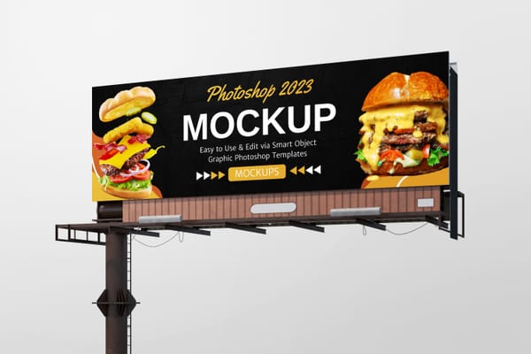 Photoshop Left View of Sign Bill Board Mockup