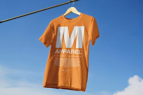 Hanging T-Shirt Mockup With Blue Sky Background