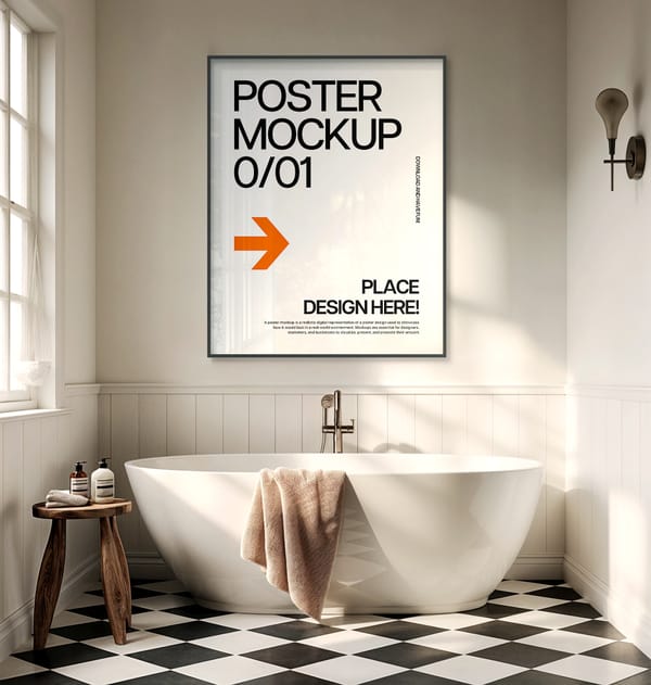 Photoshop Poster Frame Mockup on Bathroom