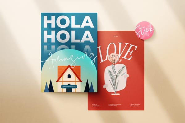 Photoshop Greeting Hola Love Paper Mockup with Sticker