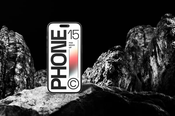 Photoshop Device iPhone 15 Mockup on Stone